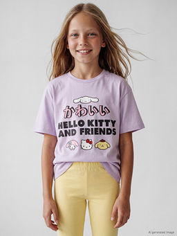 Bisiklet Yaka Hello Kitty Bask?l? K?z ?ocuk Ti??rt