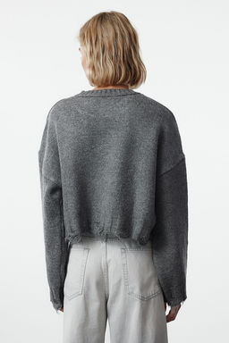 Antrasit Crop Super Genis Kal?p Yumusak Dokulu Ak?tma Detayl? Triko Kazak TWOAW24KZ00319 - Trendyolmilla фото 5