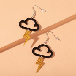 Серьги пластик Тучка молния, цвет чёрно-золотой - Queen fair фото 2