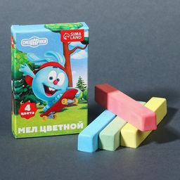 Мелки цветные школьные 4шт Смешарики, прямоугольные