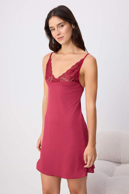 Bordo 4l_ Dantel Detayl_ Viskon _rme Pijama Tak_m_ THMAW27PT00002