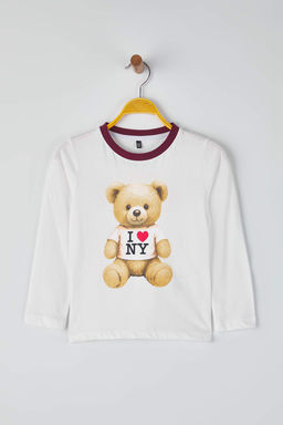 Ekru-Bordo 2li Unisex Cocuk 100% Pamuk Animal Bask?l? Regular Orme T-Shirt TKDAW26TS00016 - Trendyolmilla фото 2