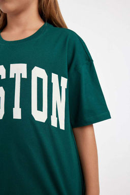 Школьная футболка оверсайз с круглым вырезом и короткими рукавами с принтом для девочек - Defacto фото 5