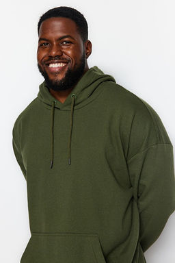 Haki B_y_k Beden Oversize/Geni_ Kesim __i Polar/S_cak Tutan Pamuk Sweatshirt TMNAW24AO00013