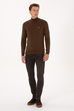 Erkek Slim Fit Bo_azl_ Kahverengi Basic Kazak - U.s. polo assn фото 4