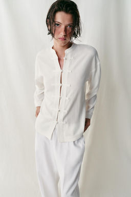 CAMISA OVERSIZE ALAMARES CON LINO / Blanco - Zara фото 2