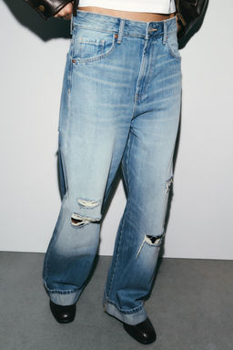 TRF RIPPED BAGGY FOLDED JEANS