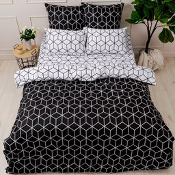 Постельное белье, комплект 2-х спальный "Алмаз", 4 предмета: пододеяльник на пуговицах 175х215см, простыня на резинке 140х200х26см, 2 наволочки 70х70см с клапаном-запахом, поплин "Премиум Пакистан" 125г/м2, хлопок 100%, упаковка "подарочная" коробка