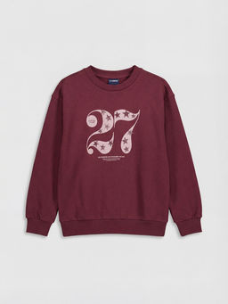 Bisiklet Yaka Bask?l? K?z ?ocuk Kal?n Sweatshirt