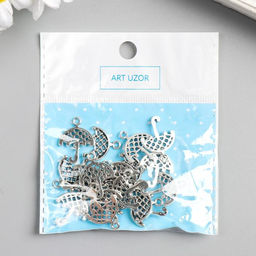 Цена за 20 шт. Металлический элемент, декоративная подвеска «Арт Узор. Зонтик в сеточку», серебро, 2.1×1.6 см