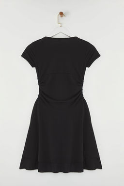 TRENDYOLMILLA K?rm?z? Duz Buzgu/Drape Mini K?sa Kol Skater/Belden Ac?lan Esnek Orme Elbise TWOSS25EL00532 фото 7