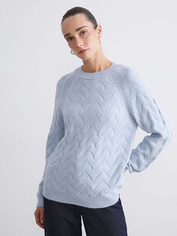 Bisiklet Yaka Kendinden Desenli Kad?n Triko Kazak