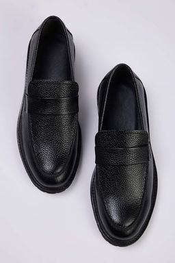 Siyah Hakiki Deri Erkek Loafer Ayakkab? TAKAW26LA00004
