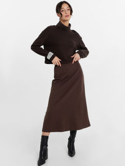 Юбка женская миди Mark Formelle 152802 из хлопка с полиэстером пепельно-коричневый  фото 3