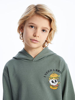 Bask?l? Uzun Kollu Erkek ?ocuk Hoodie - Waikiki фото 2