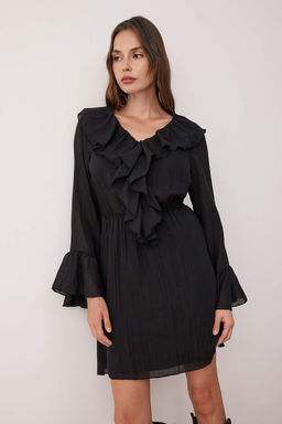 Siyah F?rf?r Detayl? Boho K?sa / Mini Dokuma Elbise TWOAW26EL00172 - Trendyolmilla фото 2