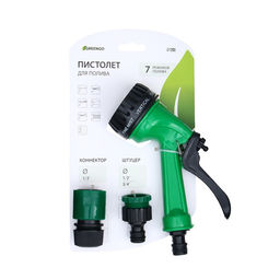 Набор: пистолет для полива, 7 режимов, коннектор 1/2" (12 мм), адаптер 1/2"−3/4" (12 мм−19 мм), Greengo