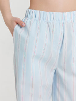 Брюки домашние женские голубые в полоску полоска на кристалле 532524