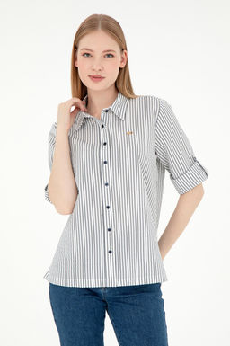 Женская темно-синяя рубашка в полоску с длинным рукавом Неожиданная скидка в корзине - U.s. polo assn фото 3