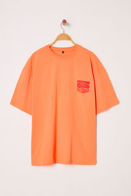 TRENDYOL MAN Somon Oversize/Genis Kesim Kabaran Bask?l? %100 Pamuk T-Shirt TMNSS25TS00131 - Trendyolmilla фото 3