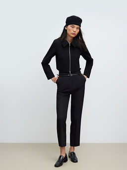 Beli Kemerli Havu? Kesim Kad?n Pileli Pantolon