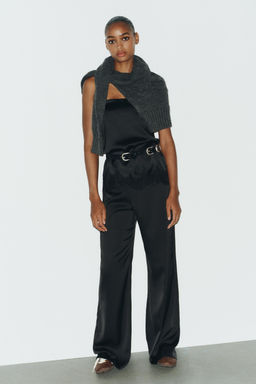 SATIN TOP WITH LACE TRIM