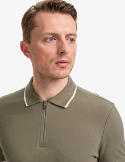 Haki Slim Fit %100 Pamuk Fermuarl_ Polo Yaka Ti__rt