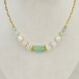 Колье на цепочке из Берилла микс и Жемчуга - Радуга самоцветов фото 2