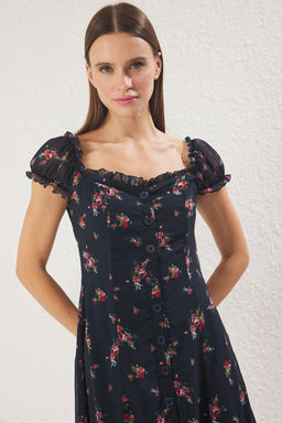 TRENDYOLMILLA Lacivert Cicekli Midi Dokuma Elbise TWOSS25EL00563  фото 13