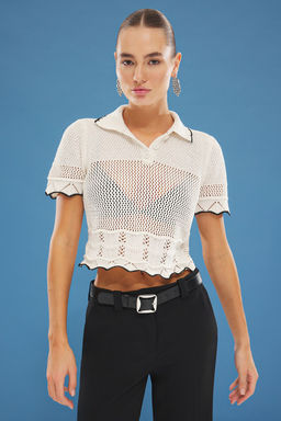 Ekru Bebe Yaka Ajurlu Bluz TWOSS25BZ00198