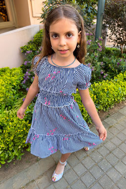 Cok Renkli K?z Cocuk Cicek Desenli Pamuklu Beli Lastikli K?sa Kol Dokuma Elbise TKDSS24EL00018 - Trendyolmilla фото 3