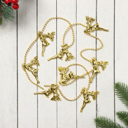 Цена за 2 шт. Бусы на ёлку Олени, длина 1 м, золотистые