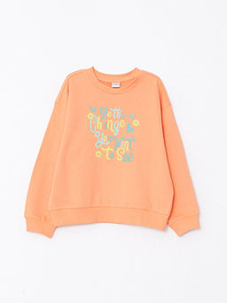 Bisiklet Yaka Bask?l? Uzun Kollu K?z ?ocuk Sweatshirt