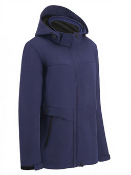Ветровка женская софтшелл виндстоппер с капюшоном спортивная темно-синего цвета 9616_1TS