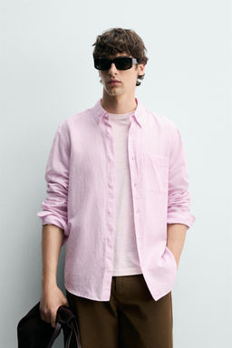 Рубашка Camisa Regular Fit Lino Algodon розовая из льна