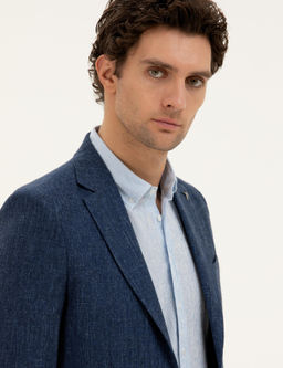 Lacivert Slim Fit Y_n Keten Kar___ml_ Ceket