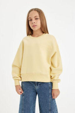 K?z Cocuk Relax Fit Bisiklet Yaka Bask?l? Sweatshirt