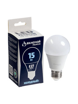 Цена за 2 шт. Лампа светодиодная Включай, А60, 15 Вт, E27, 1425 Лм, 6500K, IP20, свечение холодное белое, матовое