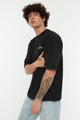 TRENDYOL MAN Siyah Oversize/Genis Kesim %100 Pamuklu S?rt Bask?l? T-Shirt TMNSS22TS0913 - Trendyolmilla фото 3