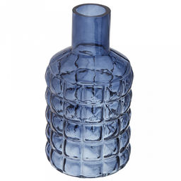 Ваза для цветов стеклянная "Альхес" 1,25л, д11,8см, h22,5см, форма "бутылка", малая, текстурная, "Скандик", черника (Россия)