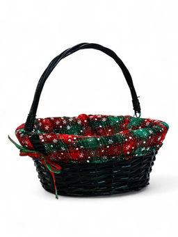 Корзина плетёная для хранения «Новогодняя», 32×32×14 см, ручка h=14 см, зелёная