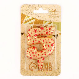 Свеча в торт Саната, цифра 5, золотая с красными звездами, 5,5 см - Страна карнавалия фото 3