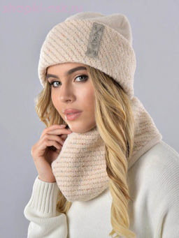 Мохер мульти отворот полоска термо Комплект флис (шапка+снуд) (56-58)