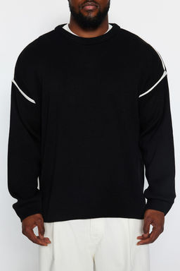 TRENDYOL MAN Siyah Buyuk Beden Oversize Fit Genis Kal?p Biye Detayl? Triko Kazak TMNAW24AN00000 - Trendyolmilla фото 9