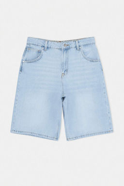 Ac?k Mavi %100 Pamuk Yuksek Bel Denim Bermuda TWOSS26SR00222