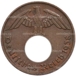 Монета 2 рейхспфеннига 1938 года E Германия