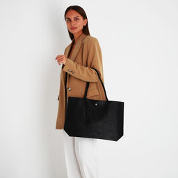 Сумка - шоппер женская на кнопке, с монетницей, 35×10×28 см, чёрная