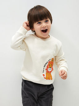 Bisiklet Yaka Uzun Kollu Bask?l? Erkek Bebek Sweatshirt
