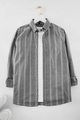 TRENDYOL MAN Beyaz Slim Fit Dugmeli Yaka Ince Cizgili Gomlek TMNSS20GO0092 - Trendyolmilla фото 27