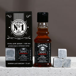 Подарочный набор Мужчина №1, гель для душа, 100 мл и камни для виски, 3 шт.